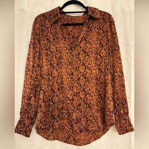 Silk Cinq à Sept Orange and burgundy Snake Print silk Blouse